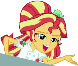 Size: 840x720 | Tagged: safe, artist:sketchmcreations, imported from derpibooru, sunset shimmer, equestria girls, equestria girls series, x marks the spot, alternate hairstyle, female, open mouth, simple background, smiling, sunset sushi, transparent background, vector