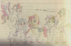 Size: 1021x662 | Tagged: safe, artist:metaruscarlet, imported from derpibooru, hitch trailblazer, izzy moonbow, pipp petals, sunny starscout, zipp storm, earth pony, pegasus, pony, unicorn, bag, female, flying, g5, lined paper, male, mane five (g5), mare, markings, open mouth, sketch, stallion, traditional art, unshorn fetlocks
