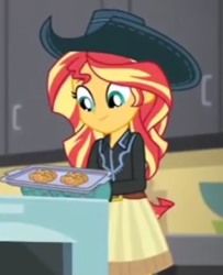 Size: 357x440 | Tagged: safe, imported from derpibooru, screencap, sunset shimmer, dance magic, equestria girls, spoiler:eqg specials, apple fritter (food), beautiful, clothes, cowboy hat, cowgirl, cropped, cute, food, hat, shimmerbetes, skirt, stetson, western, woman