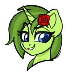 Size: 2000x2000 | Tagged: safe, artist:sickly-sour, imported from derpibooru, oc, oc only, oc:thorn rose, pony, unicorn, high res, raised eyebrow, smiling, smirk, solo