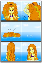 Size: 3561x5289 | Tagged: safe, artist:floonasif, imported from derpibooru, adagio dazzle, equestria girls, belly button, bikini, breasts, clothes, delicious flat chest, female, flatdagio dazzle, midriff, ocean, solo, swimsuit, wet hair