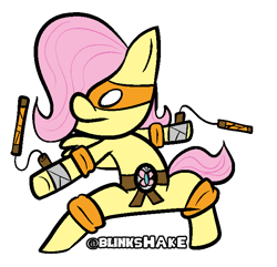 Size: 679x654 | Tagged: safe, artist:blinkshake, imported from derpibooru, fluttershy, pegasus, pony, bipedal, crossover, michelangelo, teenage mutant ninja turtles