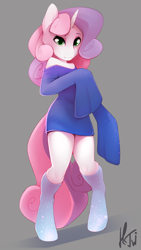 Size: 1920x3414 | Tagged: safe, artist:hentwi, imported from derpibooru, sweetie belle, anthro, unguligrade anthro, unicorn, clothes, cute, diasweetes, dress, looking at you, smiling, socks, solo
