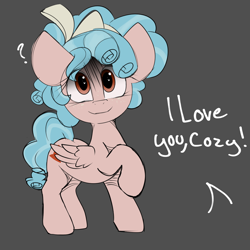 Size: 1500x1500 | Tagged: safe, artist:arume_lux, artist:luxsimx, imported from derpibooru, cozy glow, pegasus, pony, heart eyes, offscreen character, question mark, raised hoof, solo, wingding eyes