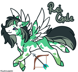 Size: 1950x1800 | Tagged: safe, artist:misskanabelle, imported from derpibooru, oc, oc only, pegasus, pony, bow (weapon), chest fluff, colored hooves, female, mare, pegasus oc, simple background, smiling, solo, transparent background, two toned wings, wings