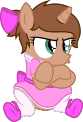 Size: 1306x1925 | Tagged: safe, artist:peternators, imported from derpibooru, oc, oc only, oc:heroic armour, pony, unicorn, bow, clothes, colt, crossdressing, crossed arms, dress, eyelashes, fake eyelashes, femboy, male, mary janes, ponytail, pouting, ribbon, shoes, simple background, socks, solo, transparent background