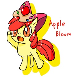 Size: 640x640 | Tagged: safe, artist:自分, imported from derpibooru, apple bloom, earth pony, pony, apple, female, filly, food, palette, solo