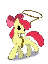 Size: 750x1000 | Tagged: safe, artist:ヨシお, imported from derpibooru, apple bloom, earth pony, pony, alternate cutie mark, female, filly, lasso, mouth hold, rope, solo