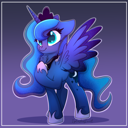 Size: 2000x2000 | Tagged: safe, artist:splashofsweet, imported from derpibooru, princess luna, alicorn, pony, alcorn, chest fluff, cute, high res, lunabetes, smiling, solo, spread wings, wings