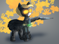 Size: 2160x1620 | Tagged: artist needed, safe, artist:nagithebat, imported from derpibooru, oc, oc:cloudstrider, pegasus, fallout equestria, armor, enclave, female, power armor, weapon