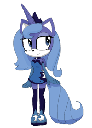 Size: 808x1120 | Tagged: safe, artist:farfromserious, imported from derpibooru, princess luna, anthro, 1000 hours in ms paint, clothes, dress, female, gloves, long gloves, mobian, ms paint, s1 luna, shoes, simple background, solo, sonic the hedgehog (series), sonicified, species swap, white background