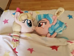 Size: 4032x3024 | Tagged: safe, artist:xeto_de, imported from derpibooru, cozy glow, oc, oc:lily allure, pony, bed, female, filly, irl, photo, plushie