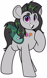 Size: 2419x4000 | Tagged: safe, artist:partylikeanartist, imported from derpibooru, oc, oc only, changeling, hybrid, pony, grin, looking at you, smiling, solo