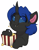 Size: 2862x3688 | Tagged: safe, artist:rileyisherehide, imported from derpibooru, oc, oc only, oc:swift dawn, changeling, pony, series:munching popcorn, blue changeling, blue eyes, changeling oc, commission, cute, eating, eyebrows, eyebrows visible through hair, fangs, food, high res, horn, ocbetes, popcorn, simple background, smiling, solo, transparent background, ych result