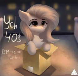 Size: 1620x1584 | Tagged: safe, artist:delta hronum, imported from derpibooru, fluttershy, pegasus, pony, box, chest fluff, flutterbox, pony in a box, solo