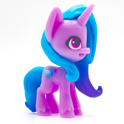 Size: 1593x1593 | Tagged: safe, imported from derpibooru, photographer:errant harpy, photographer:errant_harpy, izzy moonbow, pony, unicorn, cropped, female, g4.5, g5, mare, merchandise, pony life, simple background, solo, toy, white background