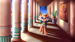 Size: 3840x2160 | Tagged: safe, artist:confetticakez, imported from derpibooru, somnambula, sphinx (character), pegasus, pony, sphinx, colonnade, column, egyptian, eye of horus, female, high res, looking at you, mare, pyramid, solo, vase