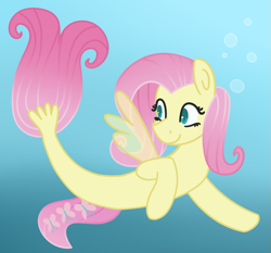 Size: 1273x1188 | Tagged: safe, artist:azure-quill, imported from derpibooru, fluttershy, pegasus, seapony (g4), bubble, crepuscular rays, dorsal fin, female, fin wings, fish tail, flowing tail, green eyes, ocean, pink mane, seaponified, seapony fluttershy, smiling, solo, species swap, sunlight, swimming, tail, underwater, water, watershy, wings