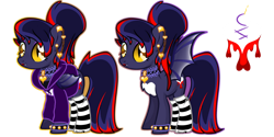 Size: 1280x640 | Tagged: safe, artist:missroxielove, artist:roxieadoptshop, imported from derpibooru, oc, oc only, oc:bleeding love, bat pony, pony, bat pony oc, bat wings, chest fluff, clothes, collar, ear piercing, earring, eyeshadow, female, hoodie, jewelry, lipstick, makeup, mare, markings, multicolored hair, piercing, simple background, socks, solo, spiked wristband, striped socks, transparent background, wings, wristband