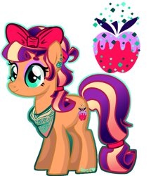 Size: 1280x1423 | Tagged: safe, artist:missroxielove, artist:roxieadoptshop, imported from derpibooru, oc, oc only, oc:sugar apple, earth pony, pony, bandana, bow, ear piercing, earth pony oc, eyelashes, eyeshadow, female, hair bow, makeup, mare, piercing, simple background, smiling, solo, transparent background