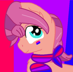 Size: 435x432 | Tagged: safe, artist:jadeharmony, artist:jadethepegasus, artist:tech-kitten, imported from derpibooru, sunny starscout, earth pony, pony, base used, bisexual pride flag, clothes, face paint, female, g5, headcanon, lgbt headcanon, mare, pride, pride flag, scarf, sexuality headcanon, socks, solo, striped socks