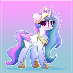 Size: 2000x2000 | Tagged: safe, artist:splashofsweet, imported from derpibooru, princess celestia, alicorn, pony, blushing, chest fluff, colored wings, colored wingtips, floppy ears, looking at you, smiling, solo, wings
