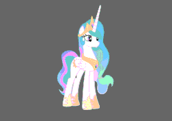 Size: 1350x950 | Tagged: safe, artist:hydrusbeta, imported from derpibooru, princess celestia, alicorn, pony, animated, cute, cutelestia, dithering, female, gif, gray background, mare, rotating, simple background, smiling, solo, turnaround, you spin me right round