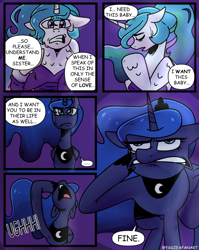 Size: 1272x1600 | Tagged: safe, artist:eggzeafanart, imported from derpibooru, princess celestia, princess luna, alicorn, pony, angry, comic, dialogue, unamused