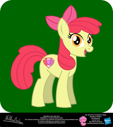 Size: 1567x1767 | Tagged: safe, artist:strykarispeeder, imported from derpibooru, apple bloom, earth pony, pony, apple bloom's bow, bow, female, green background, hair bow, mare, older, older apple bloom, open mouth, open smile, orange eyes, simple background, smiling, solo, standing