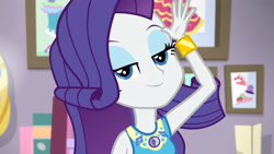 Size: 3410x1920 | Tagged: safe, imported from derpibooru, screencap, rarity, do it for the ponygram!, equestria girls, equestria girls series, spoiler:eqg series (season 2), bracelet, female, geode of shielding, jewelry, looking at you, magical geodes, rarity peplum dress, smiling, smiling at you, solo