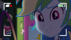 Size: 3410x1920 | Tagged: safe, imported from derpibooru, screencap, pinkie pie, rainbow dash, do it for the ponygram!, equestria girls, equestria girls series, spoiler:eqg series (season 2), camera shot, clothes, female, hoodie, lockers, smiling, solo focus