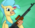 Size: 1601x1283 | Tagged: safe, artist:moonatik, imported from derpibooru, princess skystar, hippogriff, equestria at war mod, my little pony: the movie, abstract background, bar m1918, browning automatic rifle, claws, clothes, female, flower, flower in hair, freckles, grin, gun, looking at you, machine gun, smiling, solo, weapon