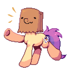 Size: 640x640 | Tagged: safe, artist:hikkage, imported from derpibooru, oc, oc only, oc:paper bag, earth pony, pony, earth pony oc, fake cutie mark, paper bag, pixel art, raised hoof, simple background, solo, transparent background