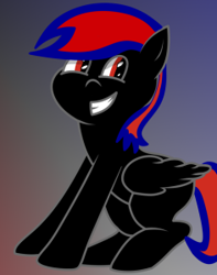 Size: 236x300 | Tagged: safe, artist:shadowsky, imported from derpibooru, oc, oc only, oc:shadow sky, pegasus, pony, folded wings, grin, looking at you, missing cutie mark, pegasus oc, red and black oc, red eyes, smiling, smiling at you, solo, wings