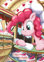 Size: 1024x1449 | Tagged: safe, artist:neoshrek, imported from derpibooru, pinkie pie, earth pony, pony, bakery, cake, food, solo