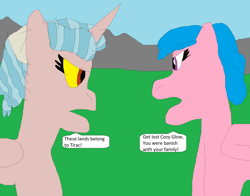 Size: 8080x6344 | Tagged: safe, artist:willtheraven1, imported from derpibooru, cozy glow, firefly, alicorn, pegasus, pony, my little pony 'n friends, 1000 hours in ms paint, angry, g1, g4, g4 to g1, generation leap, grammar error, implied lord tirek, implied megan, implied tirek, misspelling, outsiders, revengeful, vengeful