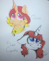 Size: 1639x2048 | Tagged: safe, artist:millefaller, imported from derpibooru, oc, oc only, pony, unicorn, bust, duo, female, horn, mare, signature, smiling, traditional art, unicorn oc