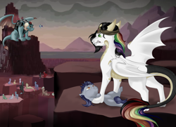 Size: 5272x3826 | Tagged: safe, artist:schokocream, imported from derpibooru, oc, oc:aeon of dreams, oc:lightning bliss, dragon, pony, cliff, dragoness, dragonified, female, hat, lying down, male, on back, outdoors, species swap, torch