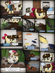 Size: 1750x2333 | Tagged: safe, artist:99999999000, imported from derpibooru, oc, oc only, oc:cwe, oc:mar baolin, angelfish, fish, pony, tropical fish, unicorn, comic:visit, aquarium, clothes, comic, female, glasses, male