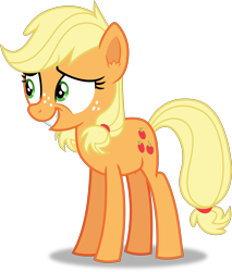 Size: 2000x2347 | Tagged: safe, artist:frownfactory, imported from derpibooru, applejack, earth pony, pony, where the apple lies, cute, ear fluff, female, filly, filly applejack, freckles, green eyes, hatless, high res, jackabetes, missing accessory, simple background, smiling, solo, standing, teenage applejack, teenager, transparent background, vector, younger
