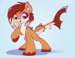 Size: 4537x3508 | Tagged: safe, artist:chaosangeldesu, imported from derpibooru, oc, oc only, original species, pony, shark, shark pony, blue background, blue eyes, blushing, chest fluff, commission, cute, eye clipping through hair, eyebrows, eyebrows visible through hair, looking at you, open mouth, open smile, raised hoof, simple background, sketch, smiling, smiling at you, solo, unshorn fetlocks, ych result