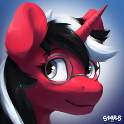 Size: 2000x2000 | Tagged: safe, artist:st4rs6, imported from derpibooru, oc, oc only, oc:rosalia, pony, unicorn, bust, female, glasses, high res, mare, portrait, simple background, solo