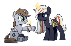 Size: 2300x1500 | Tagged: safe, artist:php104, artist:topaythebills, imported from derpibooru, oc, oc:littlepip, oc:velvet remedy, pony, unicorn, fallout equestria, bandage, cute, female, magic, mare, ocbetes, pipabetes, simple background, transparent background