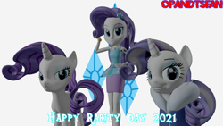 Size: 3840x2160 | Tagged: safe, artist:optimussparkle, imported from derpibooru, rarity, pony, unicorn, equestria girls, equestria girls series, 3d, female, high res, human ponidox, mare, older, older rarity, rarity day, rarity peplum dress, self ponidox, source filmmaker, time paradox, triality