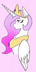 Size: 720x1440 | Tagged: safe, artist:metaruscarlet, imported from derpibooru, princess celestia, alicorn, pony, chest fluff, crown, female, jewelry, mare, pink background, pink-mane celestia, regalia, simple background, solo