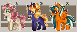 Size: 600x247 | Tagged: safe, artist:happy-go-creative, imported from derpibooru, oc, earth pony, pegasus, unicorn, adoptable, adopts
