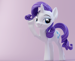 Size: 3840x3128 | Tagged: safe, artist:xppp1n, imported from ponybooru, rarity, pony, unicorn, 3d, blender, blender cycles, female, lidded eyes, mare, raised hoof, raised leg, simple background, smiling, solo