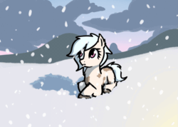 Size: 973x694 | Tagged: safe, artist:neuro, imported from derpibooru, imported from ponybooru, oc, oc only, pony, animated, blinking, c:, cute, eye shimmer, eyes closed, female, fluffy, gif, looking at you, lying down, mare, ocbetes, prone, smiling, snow, snow mare, snowfall, snowpony (species), solo, taiga pony, unshorn fetlocks, yakutian horse