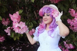 Size: 1080x720 | Tagged: safe, artist:sarahndipity cosplay, imported from derpibooru, sweetie belle, human, clothes, cosplay, costume, flower, irl, irl human, photo