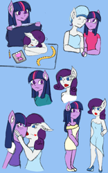 Size: 800x1280 | Tagged: safe, artist:mintymelody, imported from derpibooru, rarity, twilight sparkle, anthro, female, kissing, lesbian, lipstick, rarilight, shipping